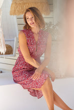 Load image into Gallery viewer, Cleo Midi Red Floral Zip Front Dress