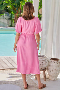 Keira Pink Tie Waist Embroided Maxi Dress