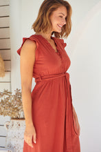 Load image into Gallery viewer, Trissa Rust Faux Linen Maxi Dress