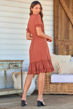 Load image into Gallery viewer, Arden Short Sleeve Rust Satin Midi Dress