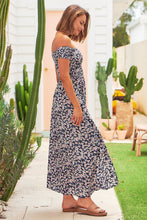 Load image into Gallery viewer, Shari Navy Floral Print Shirred Maxi Dress