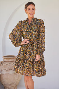 Jessie Floral Chiffon Long Sleeve Collared Dress