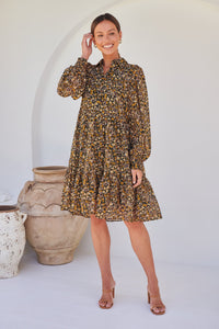 Jessie Floral Chiffon Long Sleeve Collared Dress