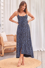 Load image into Gallery viewer, Binky Black/Blue Floral Criss Cross Tie Front Maxi Dress
