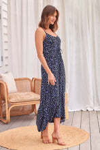 Load image into Gallery viewer, Binky Black/Blue Floral Criss Cross Tie Front Maxi Dress