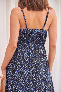 Binky Black/Blue Floral Criss Cross Tie Front Maxi Dress