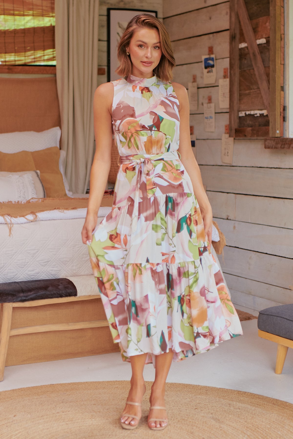 Paige Evening S/Less Orange Floral Print Dress