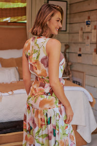 Paige Evening S/Less Orange Floral Print Dress