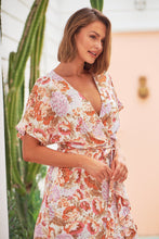 Load image into Gallery viewer, Scarlette Orange/Pink Floral Tie Waist Maxi Dress