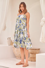 Load image into Gallery viewer, Belle Green/Blue Tropical Print Singlet Dress