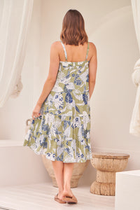 Belle Green/Blue Tropical Print Singlet Dress