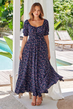 Load image into Gallery viewer, Aaliyah Navy Floral Puff Sleeve Maxi Dress