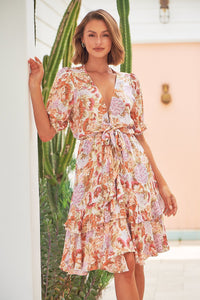 Asher Orange/Pink/Lilac Floral Tie Front Maxi Dress