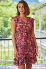 Load image into Gallery viewer, Angelina Maroon Floral Print Drawstring Dress