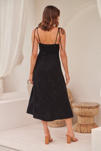 Laurel Faux Linen Black Midi Dress
