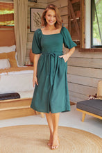 Load image into Gallery viewer, Cora Emerald Linen Tie Maxi Dress