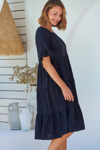 Kimberly Black Midi Tiered Dress