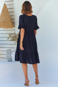 Kimberly Black Midi Tiered Dress