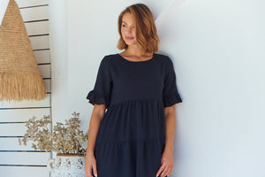 Kimberly Black Midi Tiered Dress