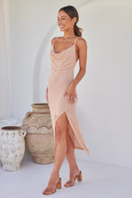 Load image into Gallery viewer, Slinky Nude Champagne Cowl Neck Evening Dress