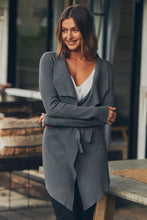 Load image into Gallery viewer, Sylvia Charcoal Drape Tie Waist Cardigan
