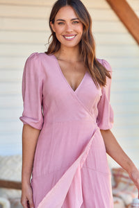 Elloise Pink Musk 3/4 Length Sleeve Wrap Maxi Dress
