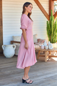 Elloise Pink Musk 3/4 Length Sleeve Wrap Maxi Dress
