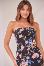 Load image into Gallery viewer, Naveah Black Floral Strapless Mini Dress
