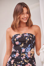 Load image into Gallery viewer, Naveah Black Floral Strapless Mini Dress