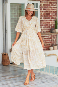 Pippa Half Sleeve White Paisley Print Maxi Dress