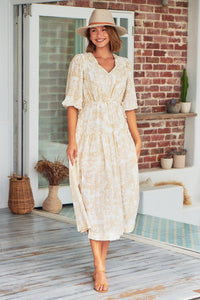 Pippa Half Sleeve White Paisley Print Maxi Dress
