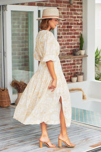 Pippa Half Sleeve White Paisley Print Maxi Dress