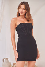Load image into Gallery viewer, Sasha Black Bustier Strapless Mini Dress