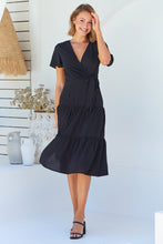 Load image into Gallery viewer, Adeline Black Cross Over Side Tie Maxi Dress