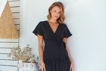 Load image into Gallery viewer, Adeline Black Cross Over Side Tie Maxi Dress
