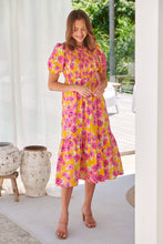 Load image into Gallery viewer, Freya Mustard/Pink Floral Shirred Bust Tiered Maxi Dress