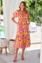 Load image into Gallery viewer, Freya Mustard/Pink Floral Shirred Bust Tiered Maxi Dress
