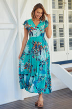 Load image into Gallery viewer, Augustina Button Front Aqua Print Maxi Dress