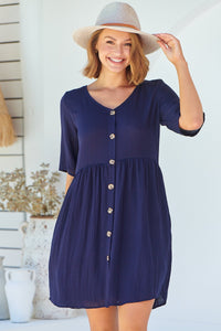 Sublime Button Front Navy Smock Dress