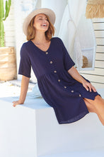 Load image into Gallery viewer, Sublime Button Front Navy Smock Dress