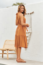 Load image into Gallery viewer, Terra S/less Tiered Caramel Midi Dress