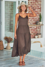 Load image into Gallery viewer, Collette Satin Tiered Brown Maxi Dress
