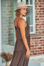 Load image into Gallery viewer, Collette Satin Tiered Brown Maxi Dress