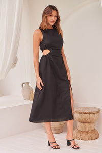 Jackson Black Faux Linen Cutout Dress