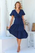 Load image into Gallery viewer, Adeline Navy Cross Over Side Tie Maxi Dress