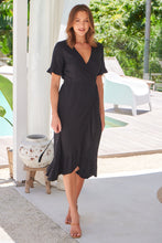 Load image into Gallery viewer, Sandra Short Sleeve Cross Over Black Wrap Dress