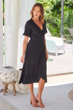 Load image into Gallery viewer, Sandra Short Sleeve Cross Over Black Wrap Dress