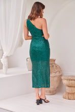 Load image into Gallery viewer, Stacey One Shoulder Emerald Green Sequin Evening Dress