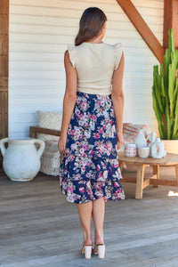 Elsie Floral Print Chiffon Layered Skirt