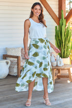 Load image into Gallery viewer, Acacia White/Green Leaf Print Wrap Maxi Skirt